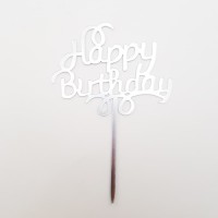 Topper pentru tort - ''Happy birthday'' - argintiu