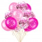 Baloane latex cu confetti "1st birthday" roz